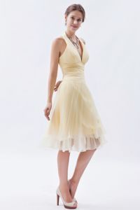 Champagne Halter Ruched 15 Dresses For Damas in Knee-length