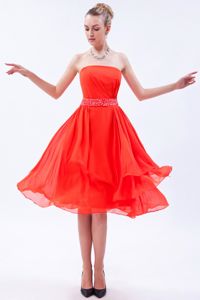 Strapless Dama Dress For Quinceaneras Chiffon with Beading in Red