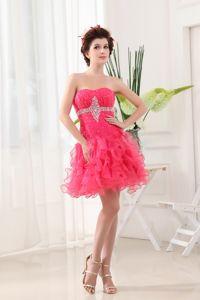 Strapless Short Beaded Hot Pink Dama Dresses with Ruffled Layers