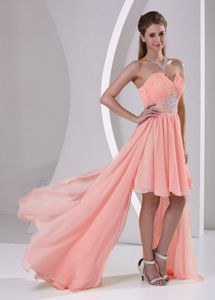 Sweetheart High-low Beaded Watermelon Prom Dresses For Dama