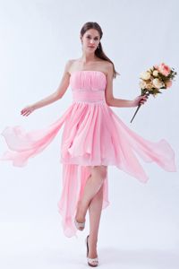 Strapless Asymmetrical Beaded Quinceanera Damas Dresses in Pink