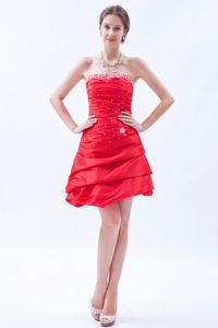Hot Sale Strapless Short Beaded Red Dama Dress For Quinceaneras