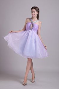 Elegant V-neck Knee-length Lilac Quince Dama Dresses with Cutout