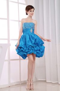 Strapless Short Beaded Teal Quinceanera Dama Dress with Pick-ups