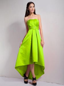 Appliques Yellow Green A-line Strapless High-low Dama Dress