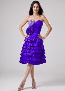 Ruffled Layers and Flower Sweetheart Dama Dress in Purple