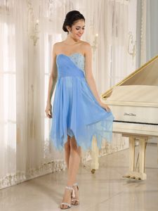 Beading and Ruches Light Blue Sweetheart Empire Dama Dress