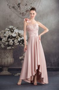 Flowers One Shoulder High-low Ruched Pink Dresses for Dama
