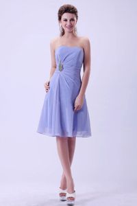 Lilac Appliques Strapless Chiffon A-line Ruched Dama Dress