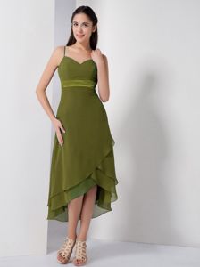 Spaghetti Straps High-low Olive Green Damas Dress for Quince