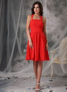 Halter Empire Ruched Chiffon Red Sweet 15 Dresses for Damas
