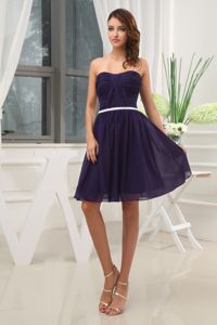 Cheap Strapless Empire Purple Dama Dress with Ruches and Belt