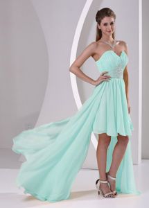 Beaded High-low Apple Green Sweetheart Quince Dama Dresses