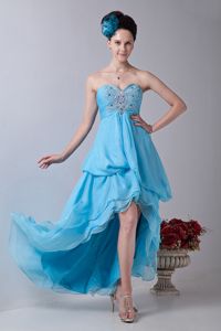 Baby Blue High-low Chiffon Sweetheart Party Damas Dresses