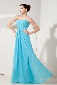 Sweetheart Baby Blue Chiffon Empire Ruched Dress for Damas