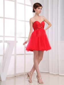 Mini-length Beaded Tulle Red Damas Dresses with Sweetheart