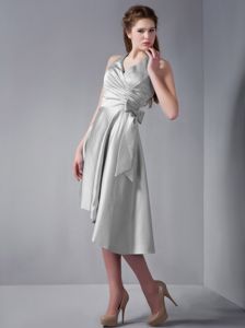 Halter Gray Asymmetrical Hem A-line Prom Dama Dress Ruched