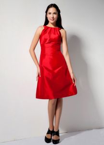 Bateau Taffeta A-line Knee-length Dresses for Damas in Red