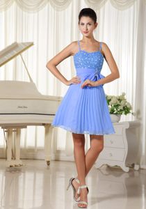 Beaded Bow Blue Damas Dresses A-line with Spaghetti Straps