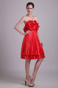 Knee-length Red Hand Made Flower Pleats 15 Dress for Damas