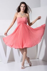 Sweetheart Pleating Watermelon Dresses for Quinces Beaded