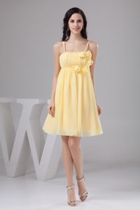 Mini-length Light Yellow Flowers Prom Dama Dresses Ruched