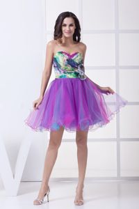 Colorful Organza Ruched Flowers Printed Party Dama Dresses