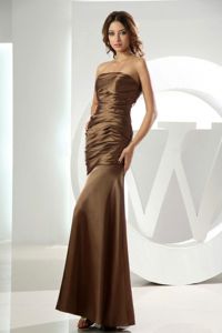Mermaid Strapless Brown Ruched Ankle-length Party Dama Dresses