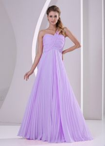 Lavender One Shoulder Pleated Empire Brush Train Party Dama Dresses