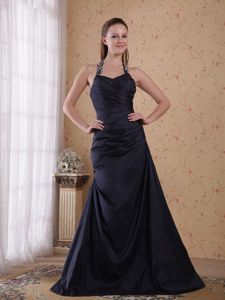A-Line Halter Floor-length Beading Dresses For Damas in Black