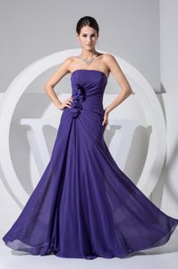 Sheath Strapless Dark Purple Ruched Prom Dresses For Dama