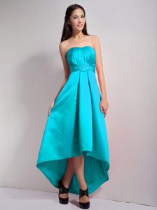 A-line Strapless Turquoise High-low Bridesmaid Dama Dresses