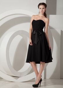 Princess Tea-length Black Formal Dresses For Dama with Sashes