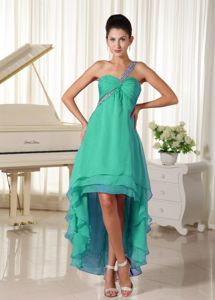 Beaded Single Shoulder High-low Damas Dresses For Quince in Green