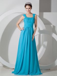 Square Ruched Dama Dress in Turquoise Floor length Brush Train