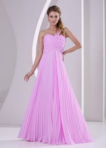 Pleated Pink One Shoulder Quinceanera Dama Dresses Brush Train