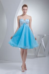 Appliques Sweetheart Aqua Blue Organza Short Dresses for Dama
