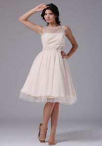Bateau Neck Hand Made Flowers Champagne Tulle Dama Dresses