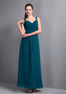 Affordable Straps V-neck Turquoise Chiffon Quinceanera Dama Dress