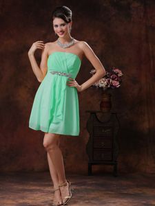 Mini-length Beading Strapless Ruched Apple Green Dama Gowns