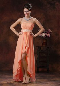 Belt Sweetheart Layers Orange Chiffon High-low Prom Dama Dress