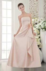 Lace Up Strapless Hand Made Flower Baby Pink Satin Dama Dress