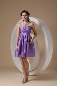 Ruffled Neck Strapless Ruched Lavender Mini-length Dama Dresses
