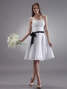 Black Sash Dama Dress for Quinceaneras in White Made in Chiffon