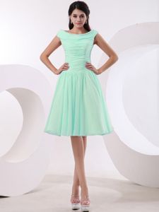 Bateau Dama Dress for Quinceaneras with Ruched Bodice in Apple Green