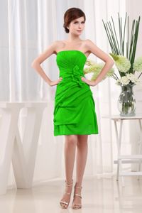 Green Ruche Dama Dress for Quinceaneras with Hand Made Flowers