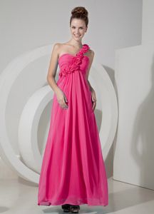 Coral Red One Shoulder Damas Dresses for Quince with Handle Flowers