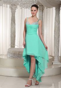 High-low Beaded Dresses for Damas with Spaghetti Straps in Turquoise