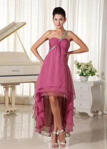Beaded Decorated One Shoulder High-low Prom Dress with Ruching