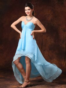 Baby Blue High-low Sweetheart Formal Dresses for Dama with Beading